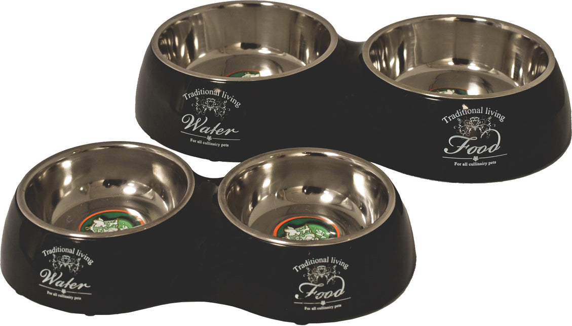 Boon Doppelnapf für Hunde, Wasser und Futter, 27 cm, Schwarz