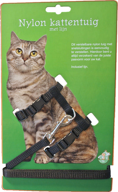 AnimalstoreXL Boon Kattentuig Nylon met Lijn Zwart