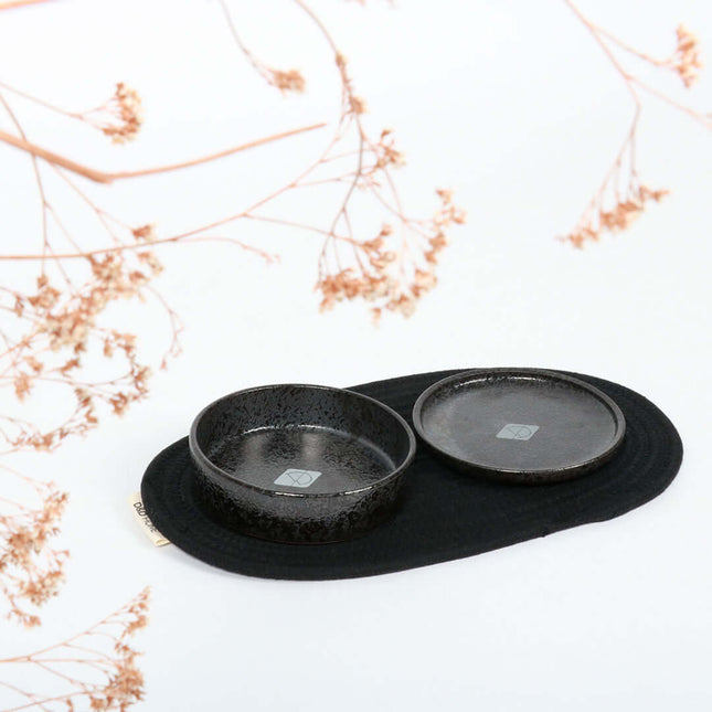 AnimalstoreXL D&D Home Jasper Kat Eet- en Drinkkom 200ml 13,5x13,5x3,5cm Black Dots