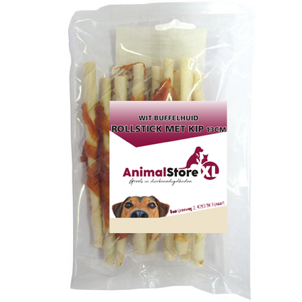 AnimalstoreXL Buffelhuid rollsticks met kip 13cm 10 stuks