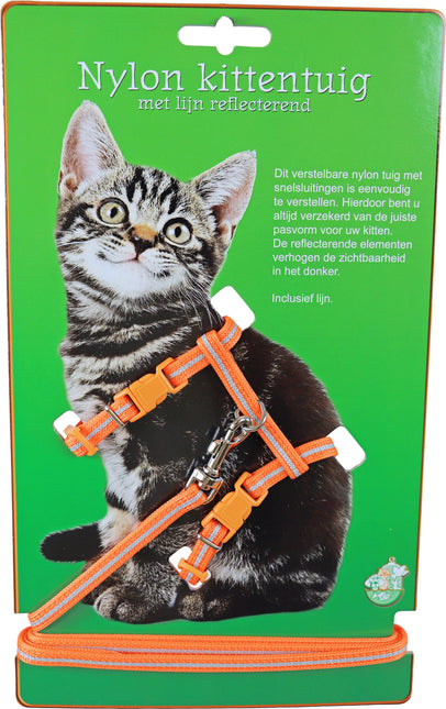 AnimalstoreXL Boon Kittentuig Nylon met Lijn Neon Oranje Refl.