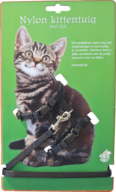 AnimalstoreXL Boon Kittentuig Nylon met Lijn Zwart