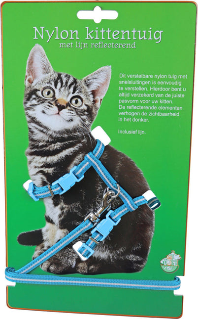 AnimalstoreXL Kittentuig Nylon met lijn Blauw Reflecterend