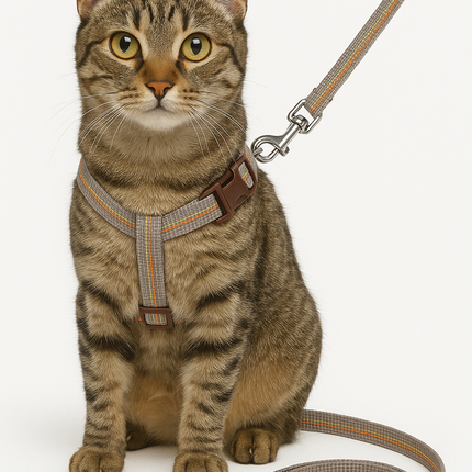 Katzengeschirr mit Leine Nylon Mocca mit Naht - Blau mit Naht