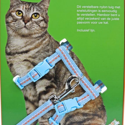 Katzengeschirr mit Leine Nylon Mocca mit Naht - Blau mit Naht
