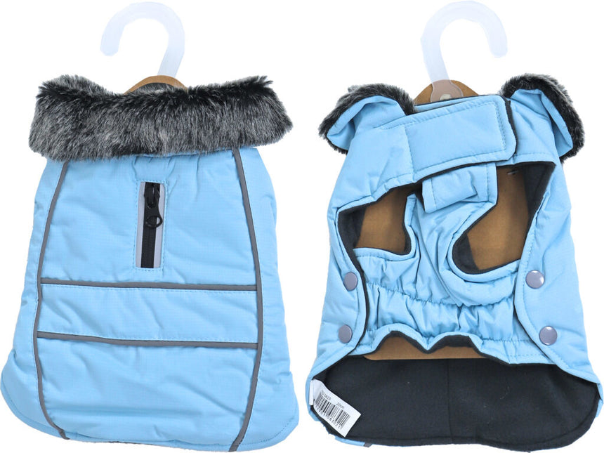 AnimalstoreXL Hondenjas Parka Bontkraag lichtblauw 20cm