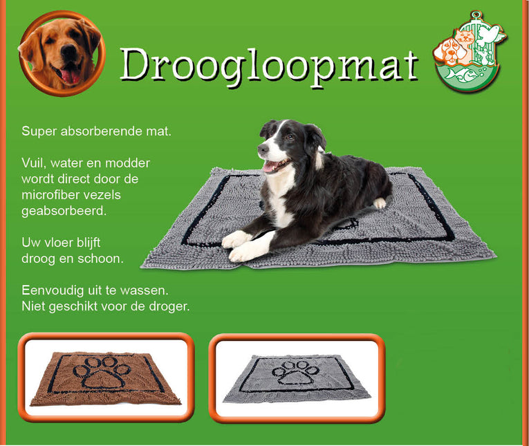 AnimalstoreXL Droogloopmat Medium Grijs+Poot 76X53cm