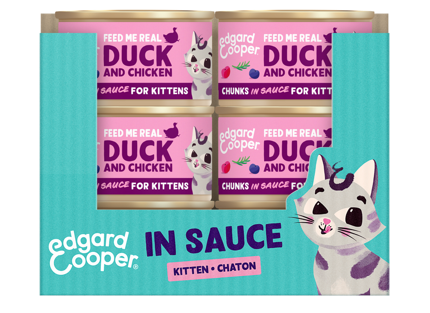 AnimalstoreXL Edgard & Cooper Kitten Stukjes-in-saus Scharreleend & Kip Graanvrij