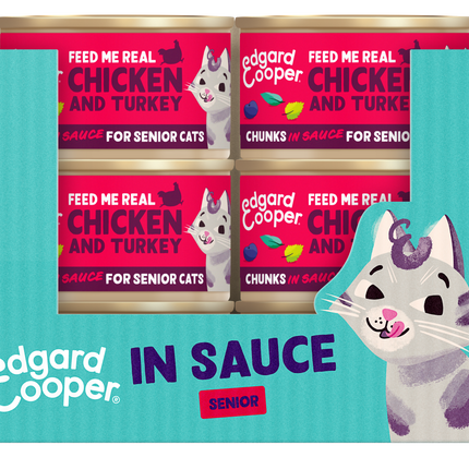 AnimalstoreXL Edgard & Cooper Senior Kat Stukjes-in-saus Scharrelkip & Kalkoen Graanvrij