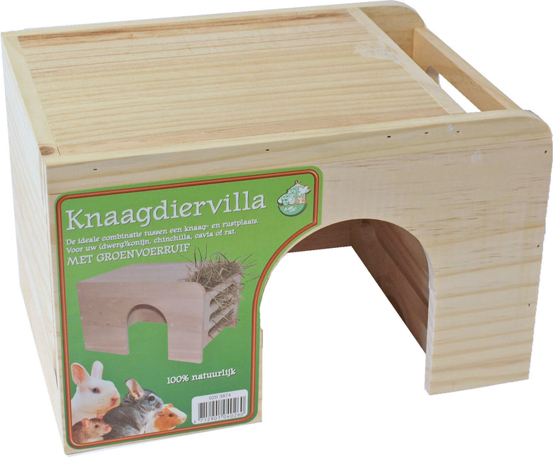 AnimalstoreXL Knaagdiervilla Hout met Groenvoerruif L