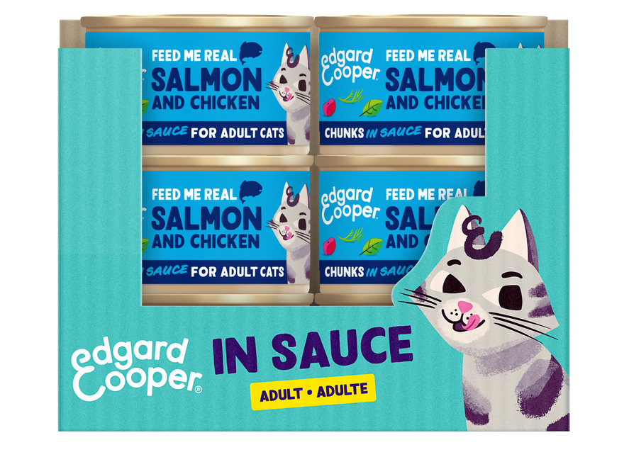 AnimalstoreXL Edgard & Cooper Kat Stukjes-in-saus Zalm & Scharrelkip Graanvrij