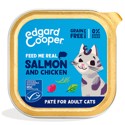 AnimalstoreXL Edgard & Cooper Volwassen Kat Paté Zalm & Scharrelkip Graanvrij