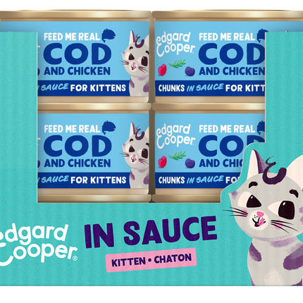 AnimalstoreXL Edgard & Cooper Kitten Stukjes-in-saus Kabeljauw & Scharrelkip Graanvrij