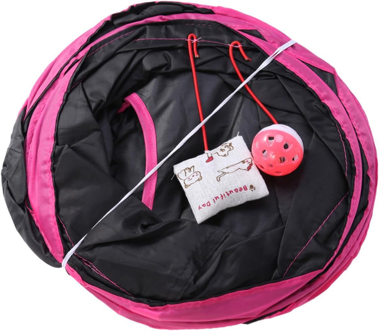 Spieltunnel Nylon 2-3 Wege Schwarz/ Rosa 85x25cm