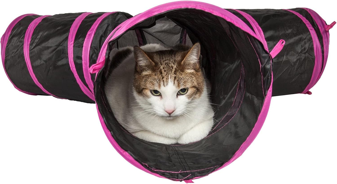 Spieltunnel Nylon 2-3 Wege Schwarz/ Rosa 85x25cm