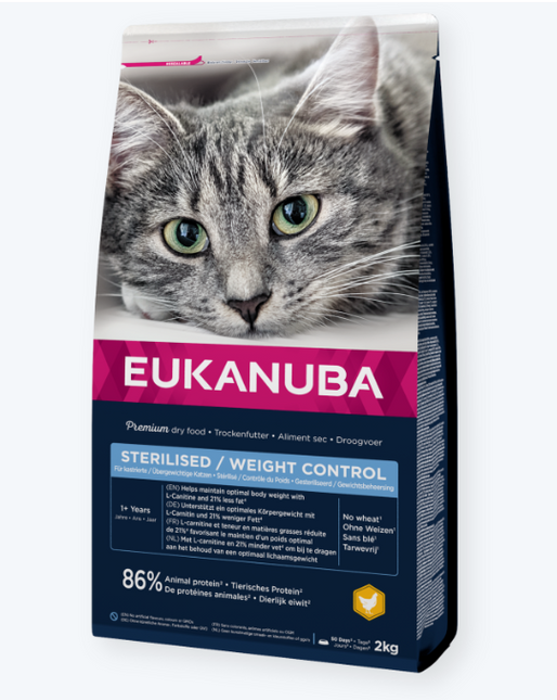 Eukanuba Trockenfutter für Katzen, sterilisiert/Gewichtskontrolle, 2 kg