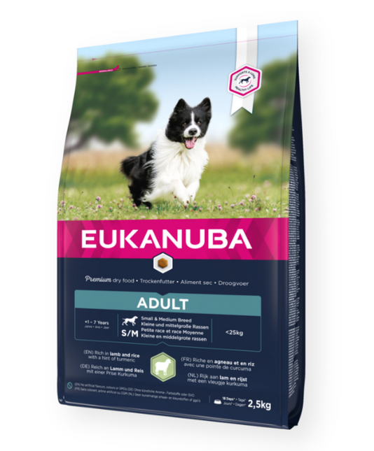 Eukanuba Trockenfutter für Hunde für Erwachsene, klein/mittelgroß, Lamm und Reis, 2,5 kg