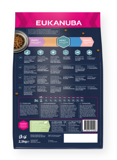 Eukanuba Trockenfutter für Hunde für Erwachsene, klein/mittelgroß, Lamm und Reis, 2,5 kg