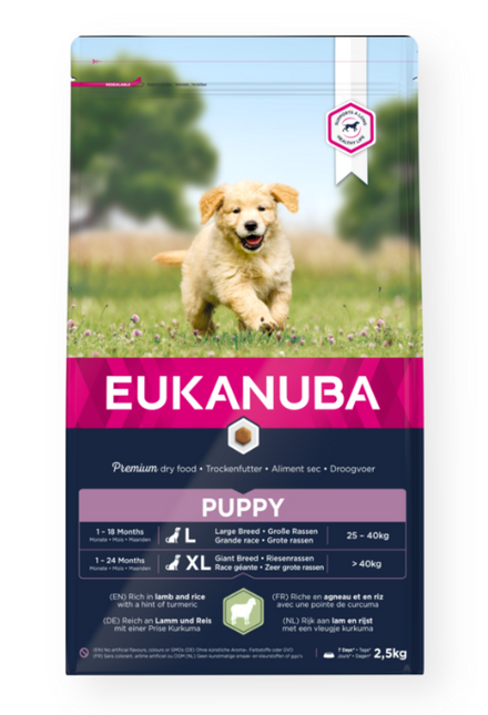 Eukanuba Hundefutter Welpe, groß, Lamm und Reis, 2,5 kg