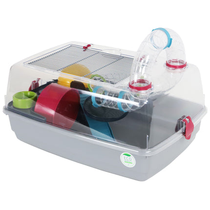 AnimalstoreXL Voltrega Hamsterkooi Kunststof Kap met Buis Grijs