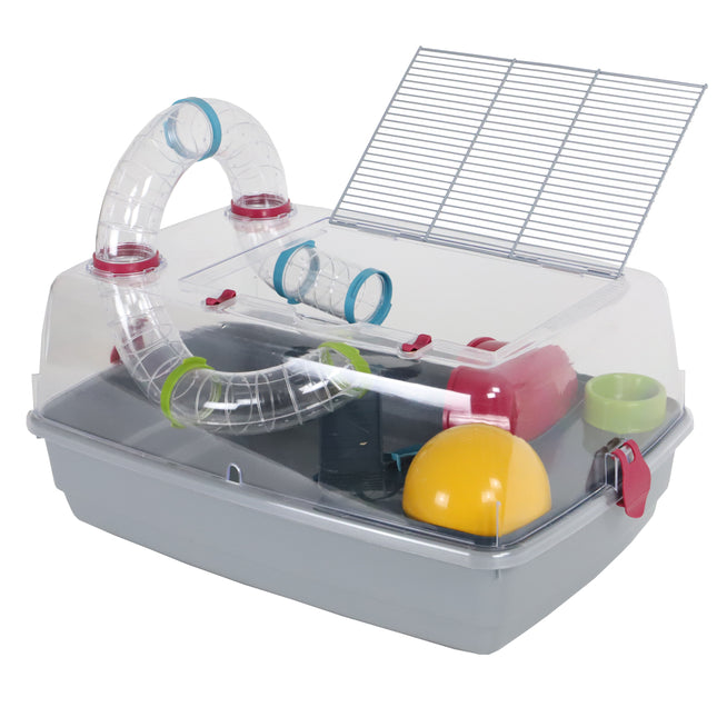 AnimalstoreXL Voltrega Hamsterkooi Kunststof Kap met Buis Grijs