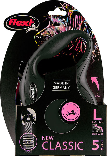 Einziehbare Leine Classic Tape L Schwarz 5m