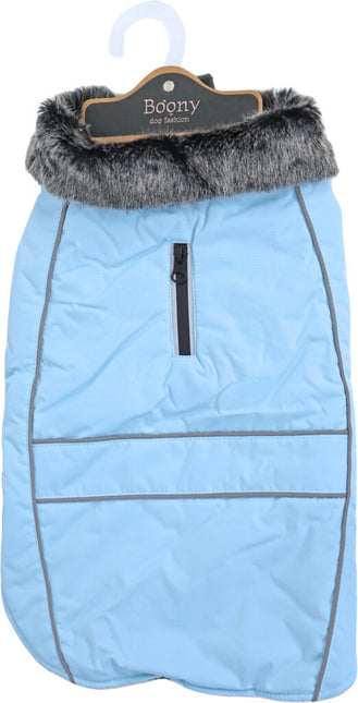 Hundemantel Parka Fellkragen hellblau 35cm