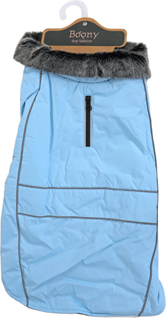 Hundemantel Parka Fellkragen hellblau 45cm