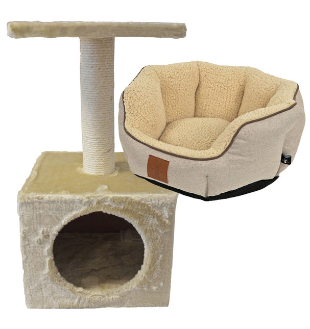 Katzenbett und Klettermöbel im Beige-Set