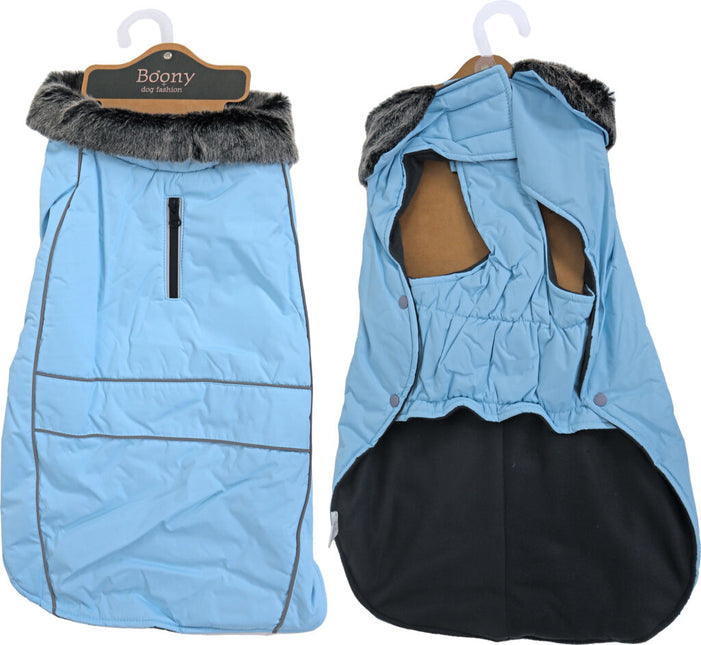 Hundemantel Parka Fellkragen hellblau 45cm