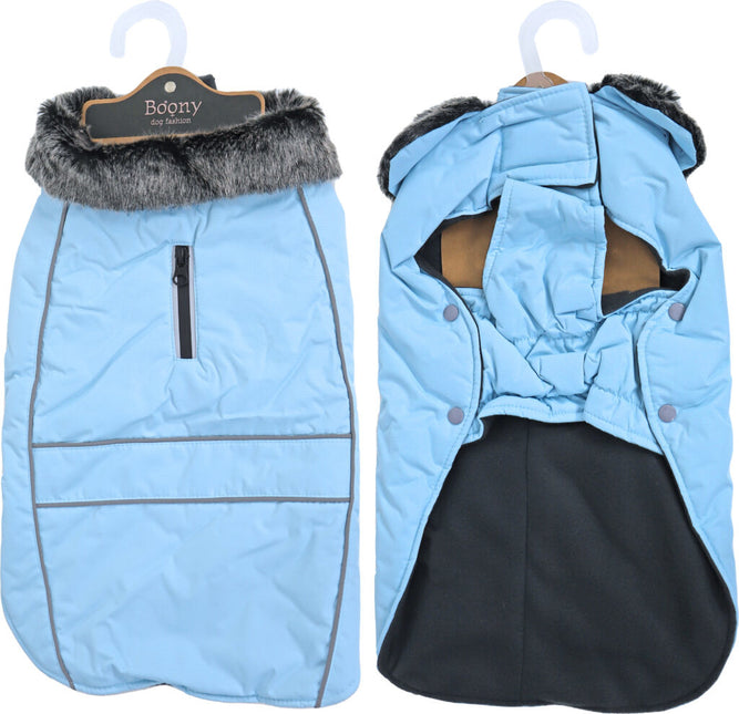 Hundemantel Parka Fellkragen hellblau 40cm