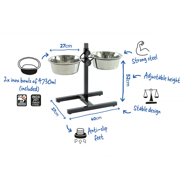 Twin Feeder H-Stander + Schüsseln 4730 ml – XXL – 52 cm – 2 x 27 cm