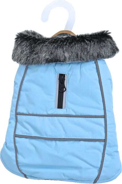 Hundemantel Parka Fellkragen hellblau 20cm