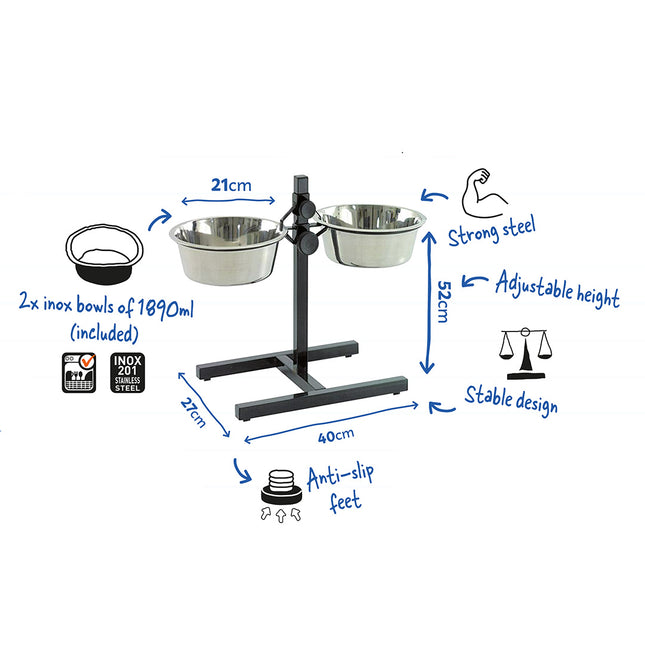 Twin Feeder H-Stander + Kommen 2830ml - XL - 52cm - 2x24cm