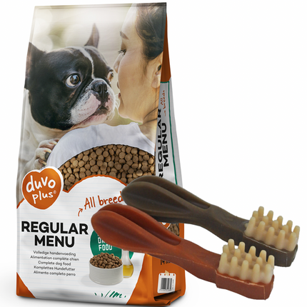 Regelmäßiges Hundefutter + Snack-Paket