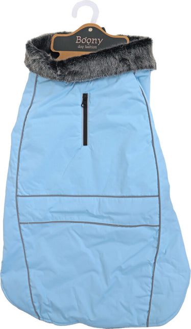 Hundemantel Parka Fellkragen hellblau 50cm