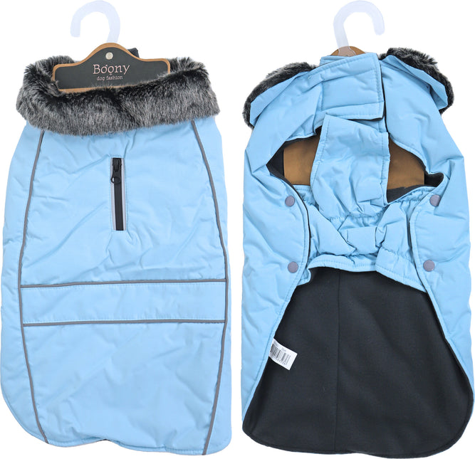 Hundemantel Parka Fellkragen hellblau 35cm