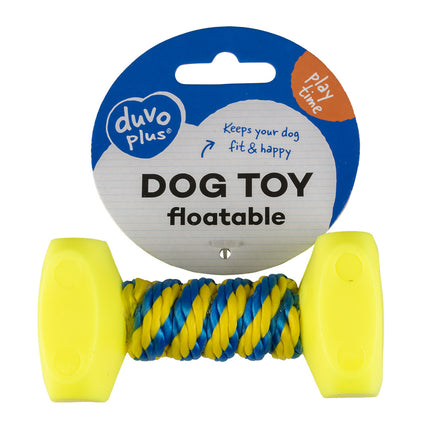 Dogtoy Dumbell Met Touw 17x8cm Blauw/Geel