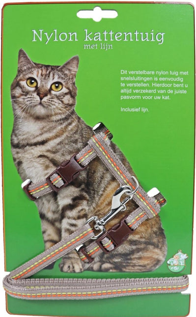 Katzengeschirr mit Leine. Nylon Mocca mit Nähten