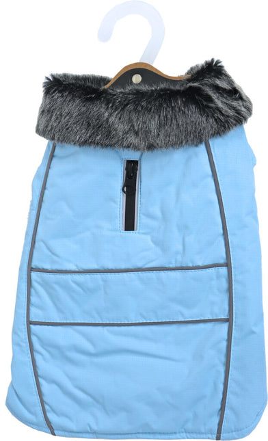 Hundemantel Parka Fellkragen hellblau 25cm