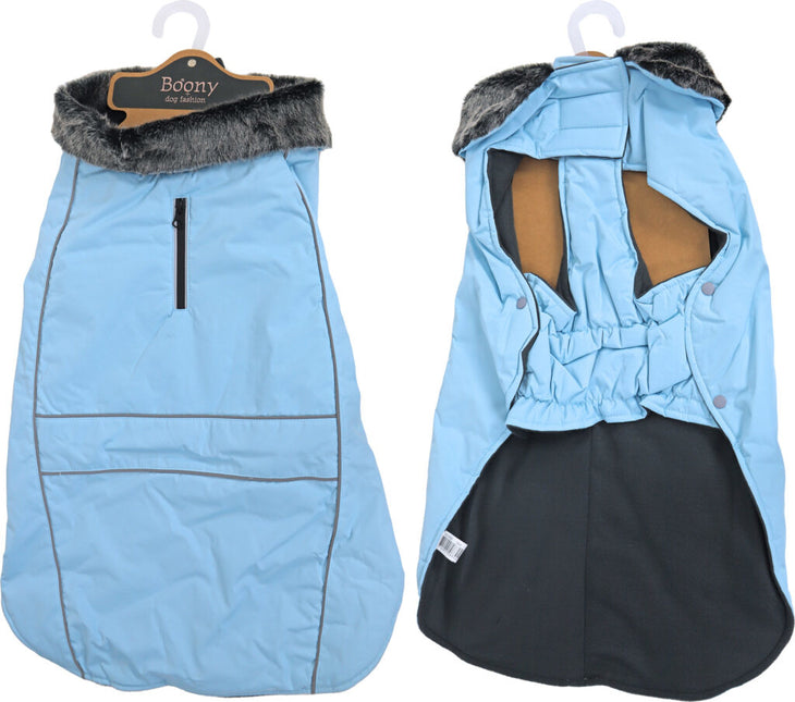 Hundemantel Parka Fellkragen hellblau 50cm