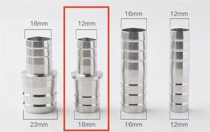 Schlauchtüllenadapter aus Edelstahl für Schläuche von 12–16 mm auf 16–22 mm